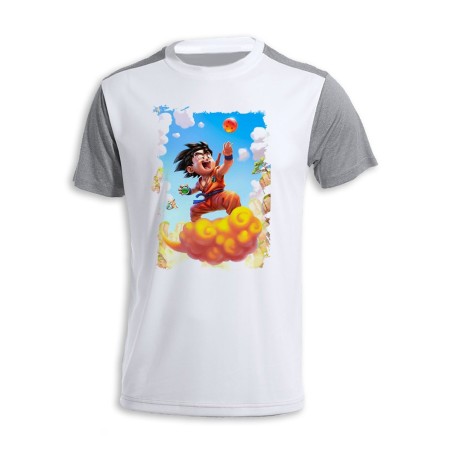 CAMISETA DISEÑO BICOLOR GOKU CHICO BOLA DE DRAGON NUBE personalizada