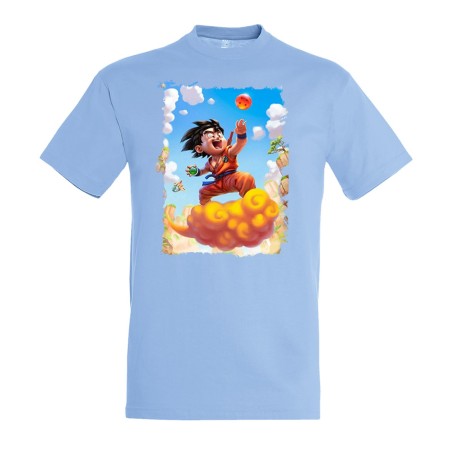 CAMISETA AZUL CIELO GOKU CHICO BOLA DE DRAGON NUBE moda verano personalizada