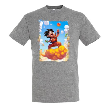 CAMISETA GRIS MEZCLA GOKU CHICO BOLA DE DRAGON NUBE moda verano personalizada