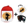 PACK MOCHILA ROJA Y ESTUCHE bola de dragon goku chico pequeño material escolar