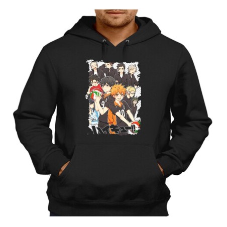 SUDADERA NEGRA CON CAPUCHA HAIKYUU TO THE TOP adulto poliester algodón personalizada