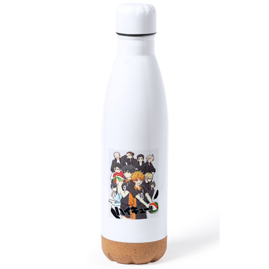 BIDON 750 ML ACERO INOXIDABLE ADORNO DE CORCHO HAIKYUU TO THE TOP tapon botella