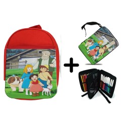 PACK MOCHILA ROJA Y ESTUCHE SERIE ANTIGUA DE HEIDI ANIME material escolar