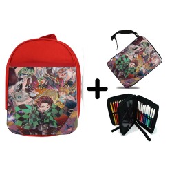 PACK MOCHILA ROJA Y ESTUCHE Kimetsu no Yaiba Distrito rojo material escolar