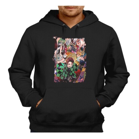 SUDADERA NEGRA CON CAPUCHA Kimetsu no Yaiba Distrito rojo adulto poliester algodón personalizada