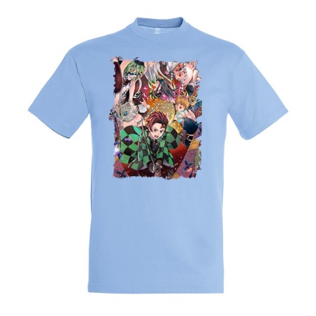 CAMISETA AZUL CIELO Kimetsu no Yaiba Distrito rojo moda verano personalizada