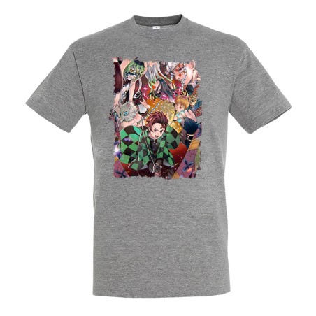 CAMISETA GRIS MEZCLA Kimetsu no Yaiba Distrito rojo moda verano personalizada