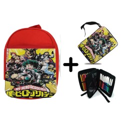 PACK MOCHILA ROJA Y ESTUCHE boku no hero academia my hero academia material escolar