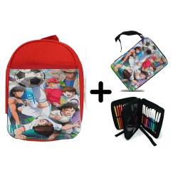 PACK MOCHILA ROJA Y ESTUCHE Oliver y Benji capitan Tsubasa material escolar