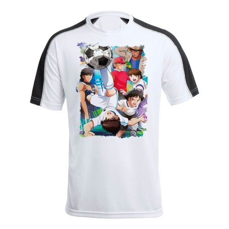 CAMISETA TÉCNICA FRANJA MANGAS NEGRA Oliver y Benji capitan Tsubasa personalizada