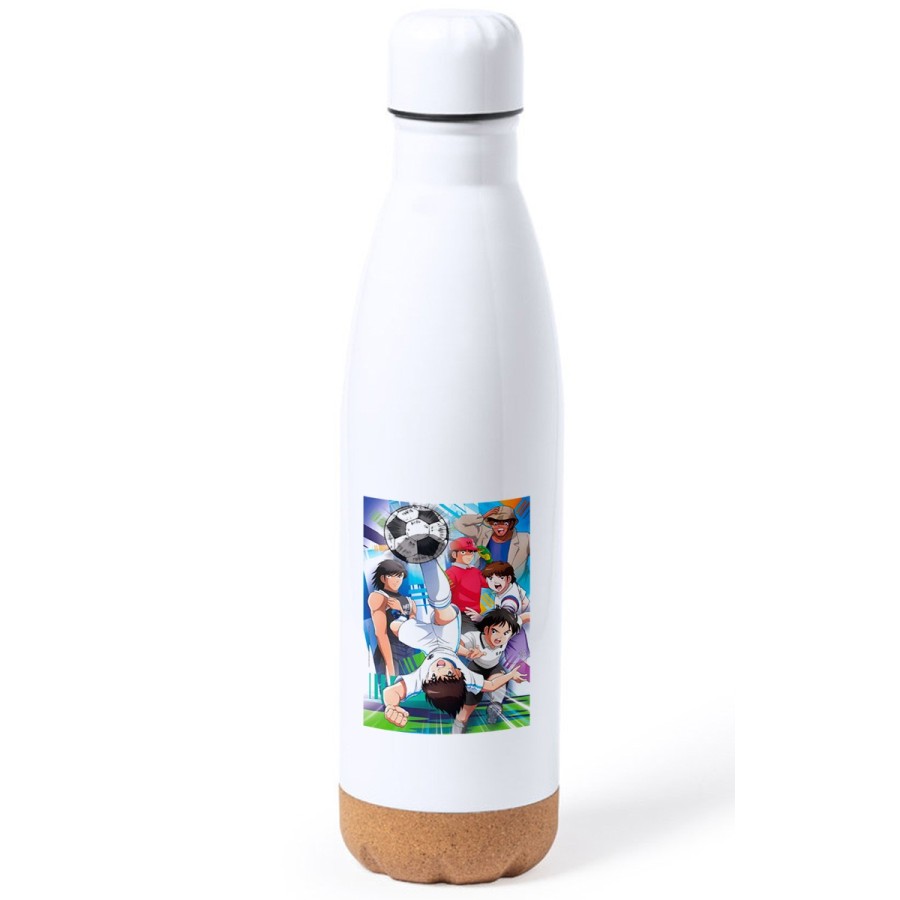 BIDON 750 ML ACERO INOXIDABLE ADORNO DE CORCHO Oliver y Benji capitan Tsubasa tapon botella