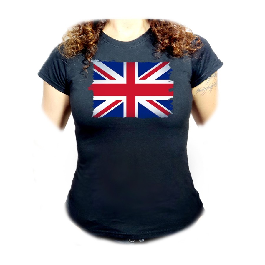 CAMISETA NEGRA MUJER BANDERA INGLATERRA LONDRES oferta personalizada