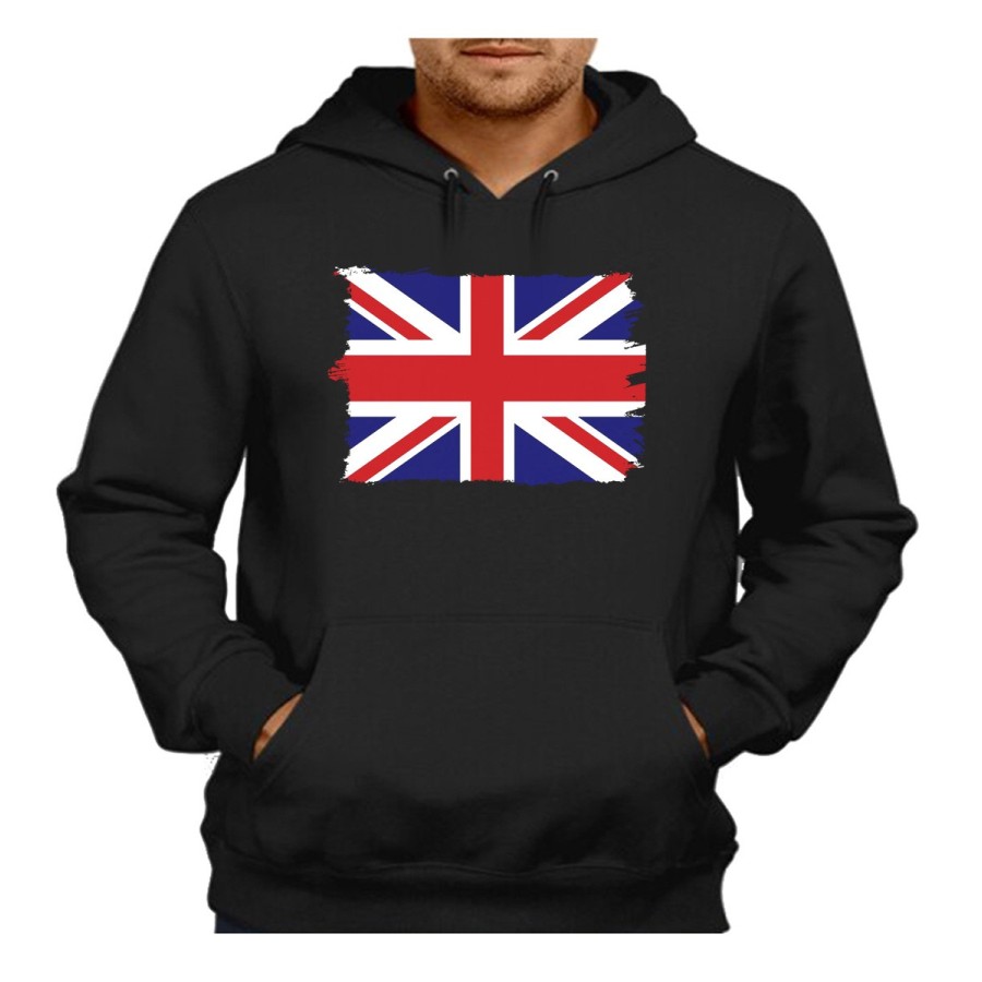 SUDADERA NEGRA CON CAPUCHA BANDERA INGLATERRA LONDRES adulto poliester algodón personalizada