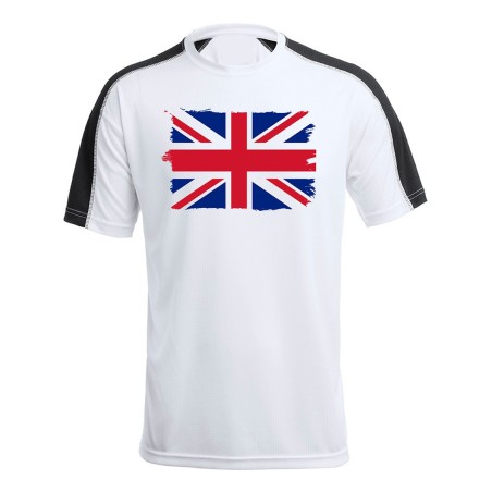 CAMISETA TÉCNICA FRANJA MANGAS NEGRA BANDERA INGLATERRA LONDRES personalizada