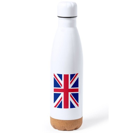 BIDON 750 ML ACERO INOXIDABLE ADORNO DE CORCHO BANDERA INGLATERRA LONDRES tapon botella