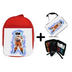 PACK MOCHILA ROJA Y ESTUCHE ULTRA INSTINTO MIGATE NO GOKUI material escolar