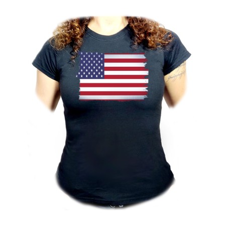 CAMISETA NEGRA MUJER BANDERA DE LOS ESTADOS UNIDOS oferta personalizada