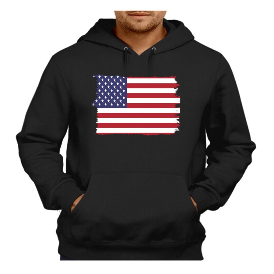 SUDADERA NEGRA CON CAPUCHA BANDERA DE LOS ESTADOS UNIDOS adulto poliester algodón personalizada