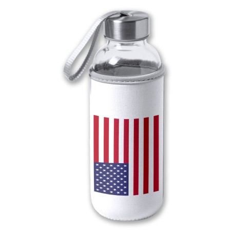 BIDON DE 420 ML CON FUNDA DE NEOPRENO BANDERA DE LOS ESTADOS UNIDOS tapon seguridad