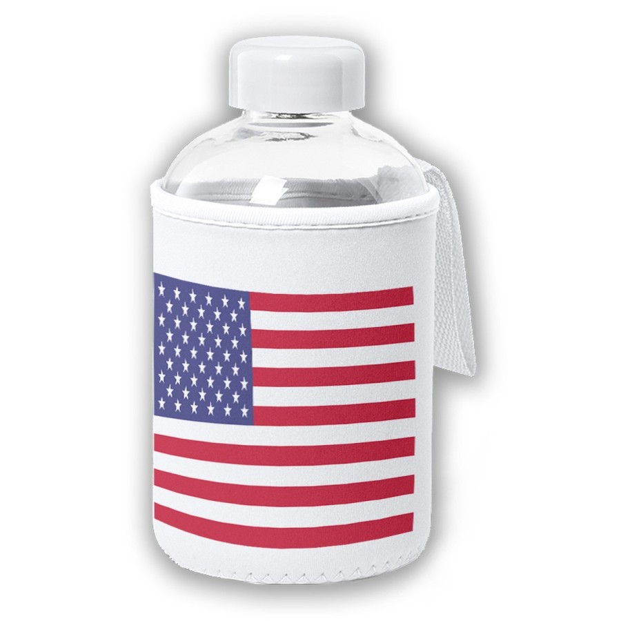 BIDON CRISTAL CON FUNDA SOFT SHELL BANDERA DE LOS ESTADOS UNIDOS tapon seguridad botella