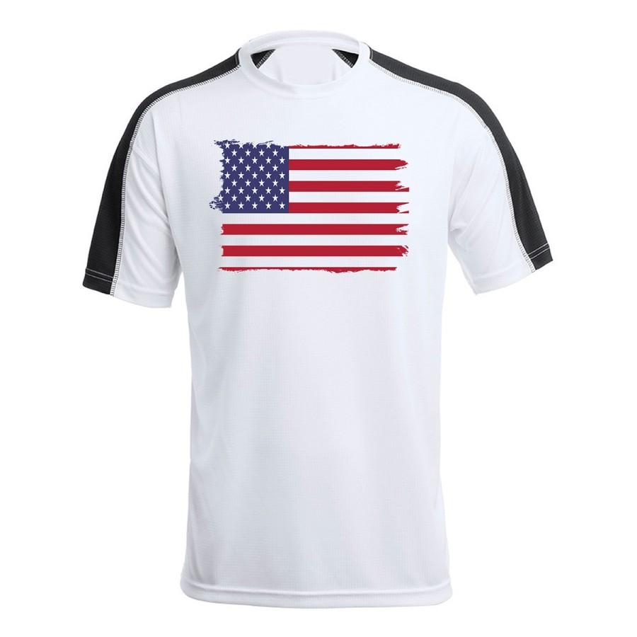 CAMISETA TÉCNICA FRANJA MANGAS NEGRA BANDERA DE LOS ESTADOS UNIDOS personalizada