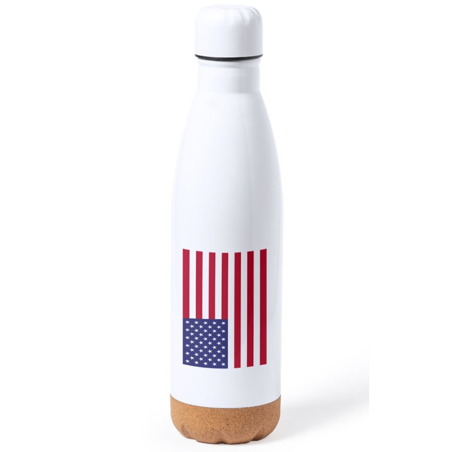 BIDON 750 ML ACERO INOXIDABLE ADORNO DE CORCHO BANDERA DE LOS ESTADOS UNIDOS tapon botella