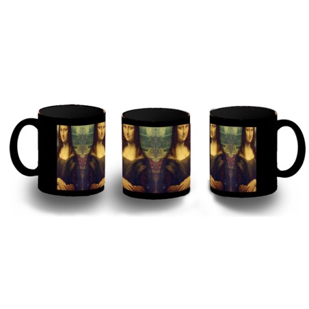 TAZA COMPLETAMENTE NEGRA GIOCONDA MONALISA CUADRO ARTE personalizada