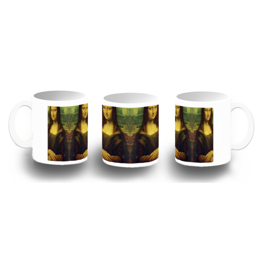 TAZA FOTOLUMINISCENTE GIOCONDA MONALISA CUADRO ARTE BRILLA OSCURIDAD