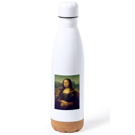 BIDON 750 ML ACERO INOXIDABLE ADORNO DE CORCHO GIOCONDA MONALISA CUADRO ARTE tapon botella