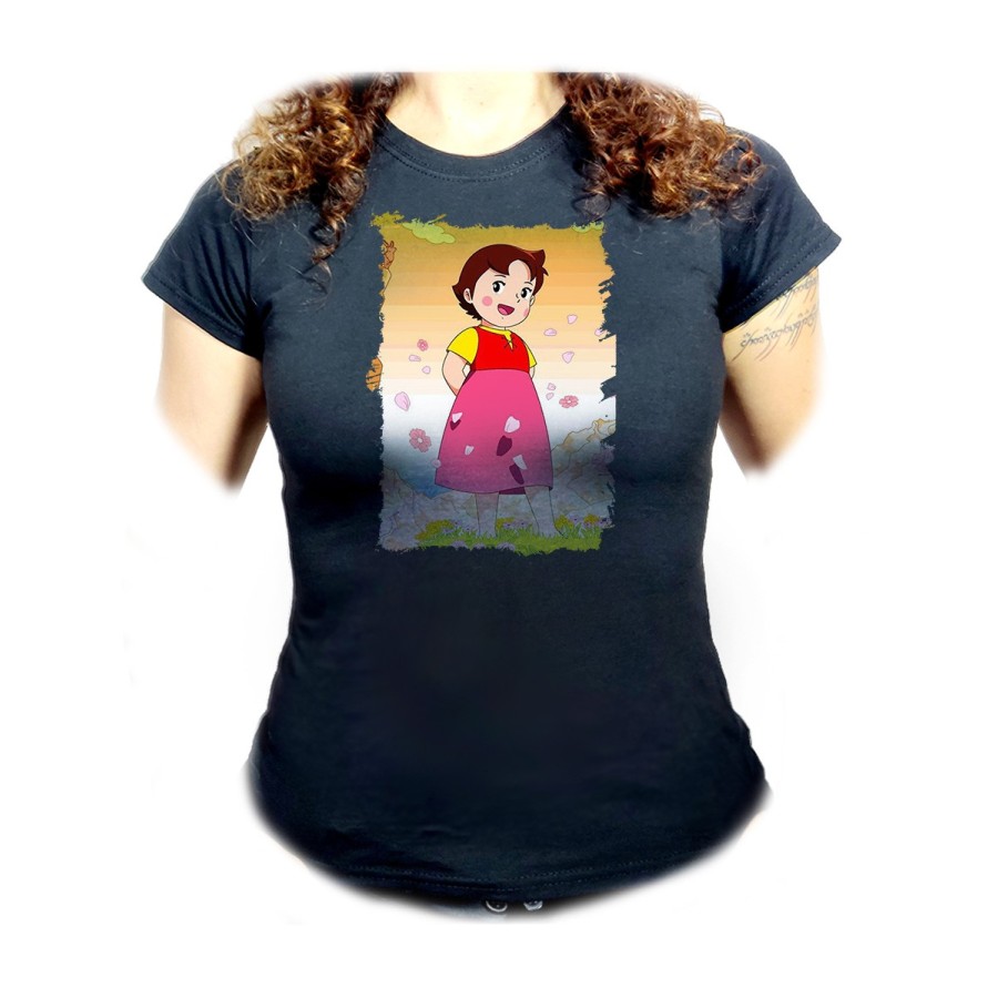 CAMISETA NEGRA MUJER HEIDI ABUELO SERIE ANTIGUA ANIME oferta personalizada