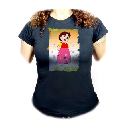 CAMISETA NEGRA MUJER HEIDI ABUELO SERIE ANTIGUA ANIME oferta personalizada