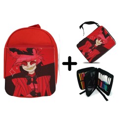 PACK MOCHILA ROJA Y ESTUCHE HAZBIN HOTEL ALASTOR material escolar