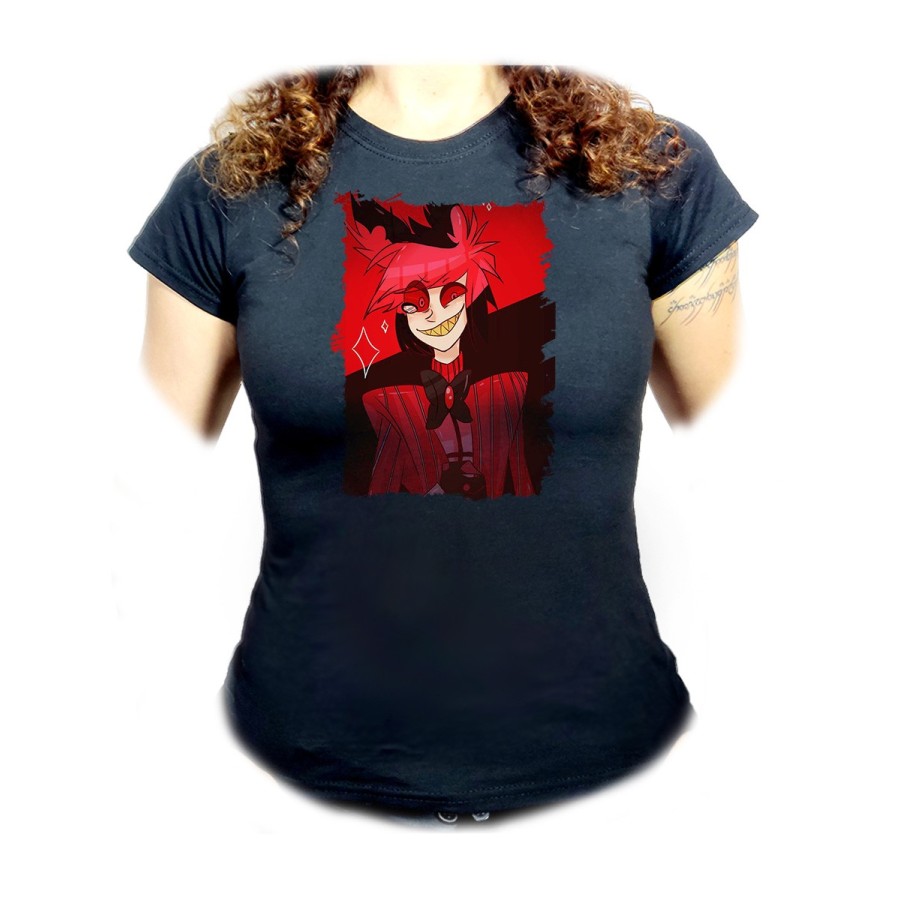 CAMISETA NEGRA MUJER HAZBIN HOTEL ALASTOR oferta personalizada