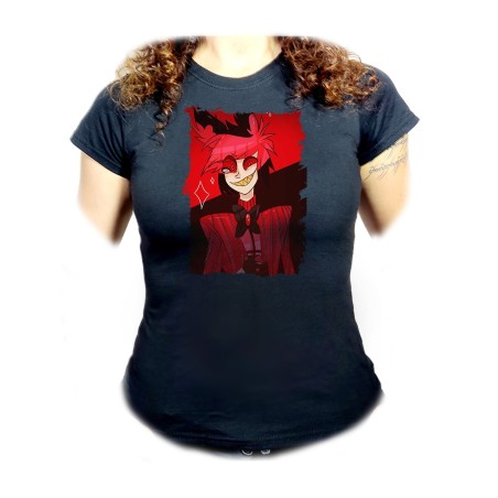 CAMISETA NEGRA MUJER HAZBIN HOTEL ALASTOR oferta personalizada