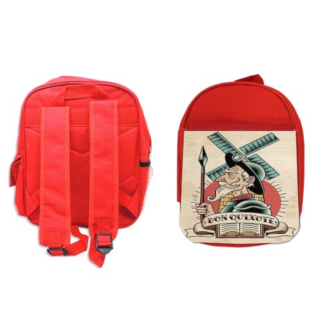 PACK MOCHILA ROJA Y ESTUCHE DON QUIJOTE DE LA MANCHA material escolar