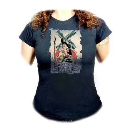 CAMISETA NEGRA MUJER DON QUIJOTE DE LA MANCHA oferta personalizada