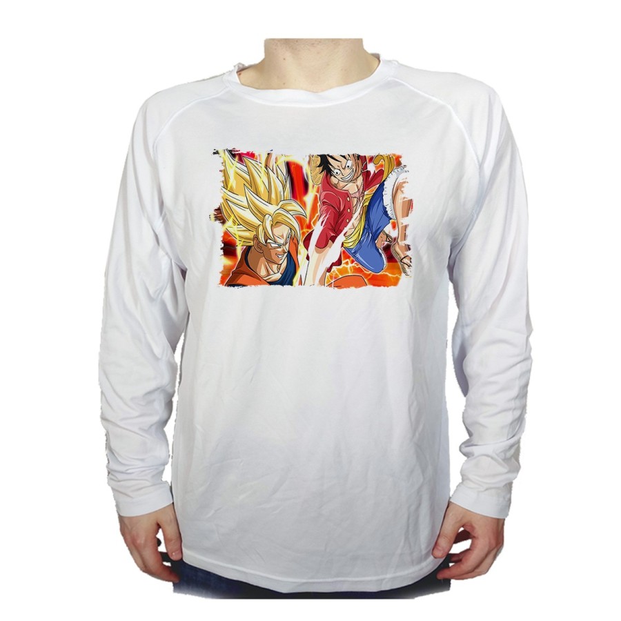 CAMISETA MANGA LARGA LUFFY VS GOKU ANIME SHONEN personalizada