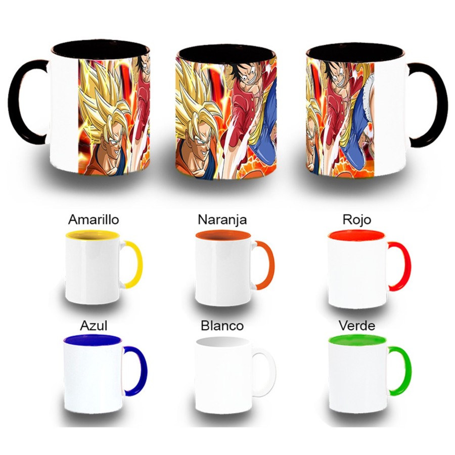 TAZA COLORES LUFFY VS GOKU ANIME SHONEN color personalizada