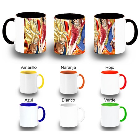 TAZA COLORES LUFFY VS GOKU ANIME SHONEN color personalizada