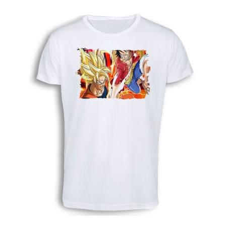 CAMISETA TACTO ALGODÓN LUFFY VS GOKU ANIME SHONEN cómoda personalizada