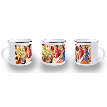 TAZA METALICA LUFFY VS GOKU ANIME SHONEN metal personalizada