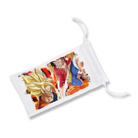 FUNDA BOLSA MULTIUSOS LUFFY VS GOKU ANIME SHONEN gafas dados rol personalizada color