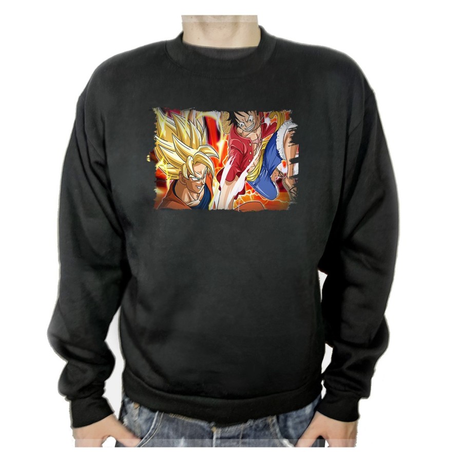 SUDADERA NEGRA LUFFY VS GOKU ANIME SHONEN adulto poliester algodón personalizada