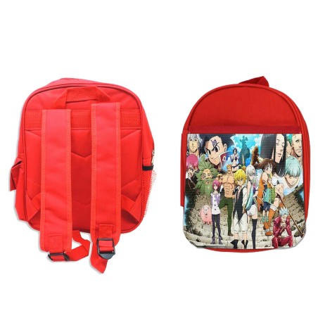 PACK MOCHILA ROJA Y ESTUCHE ANIME LOS 7 PECADOS CAPITALES MANGA SERIE material escolar