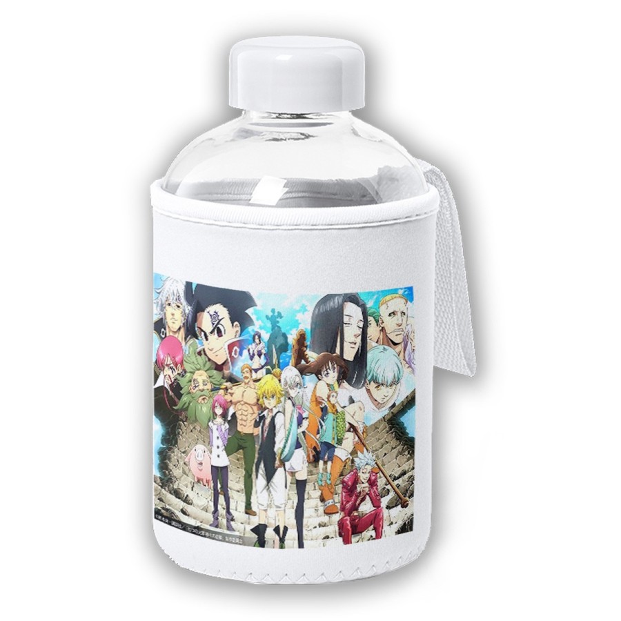 BIDON CRISTAL CON FUNDA SOFT SHELL ANIME LOS 7 PECADOS CAPITALES MANGA SERIE tapon seguridad botella