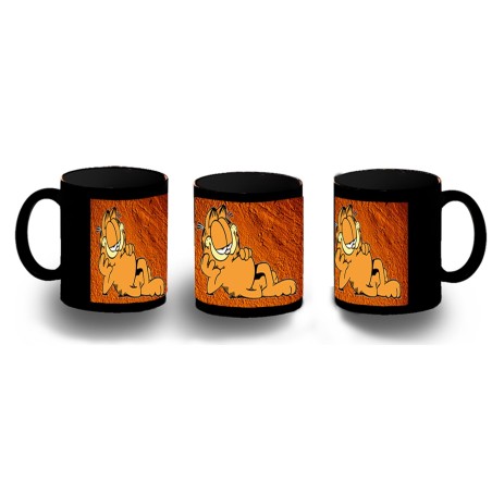 TAZA COMPLETAMENTE NEGRA el gato garfield the cat serie clasica vintage personalizada