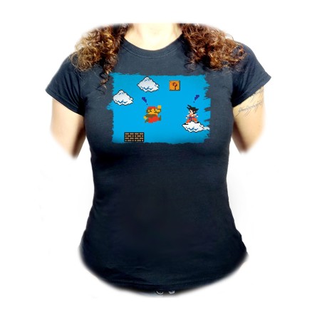 CAMISETA NEGRA MUJER GOKU RETRO 8 BITS DRAGON BALL oferta personalizada