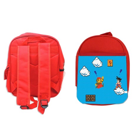 MOCHILA ROJA GOKU RETRO 8 BITS DRAGON BALL escolar personalizado