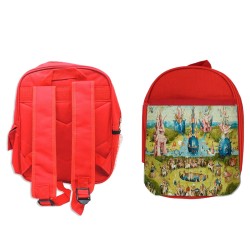 MOCHILA ROJA CUADRO JARDIN DE LAS DELICIAS EL BOSCO escolar personalizado