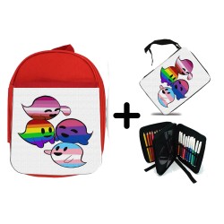 PACK MOCHILA ROJA Y ESTUCHE FANTASMAS ORGULLO GAY material escolar